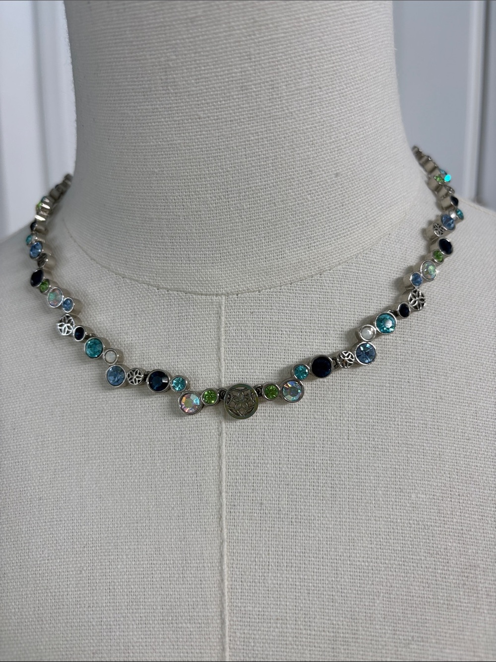 Multicolor Crystal Station Silver-Tone Necklace